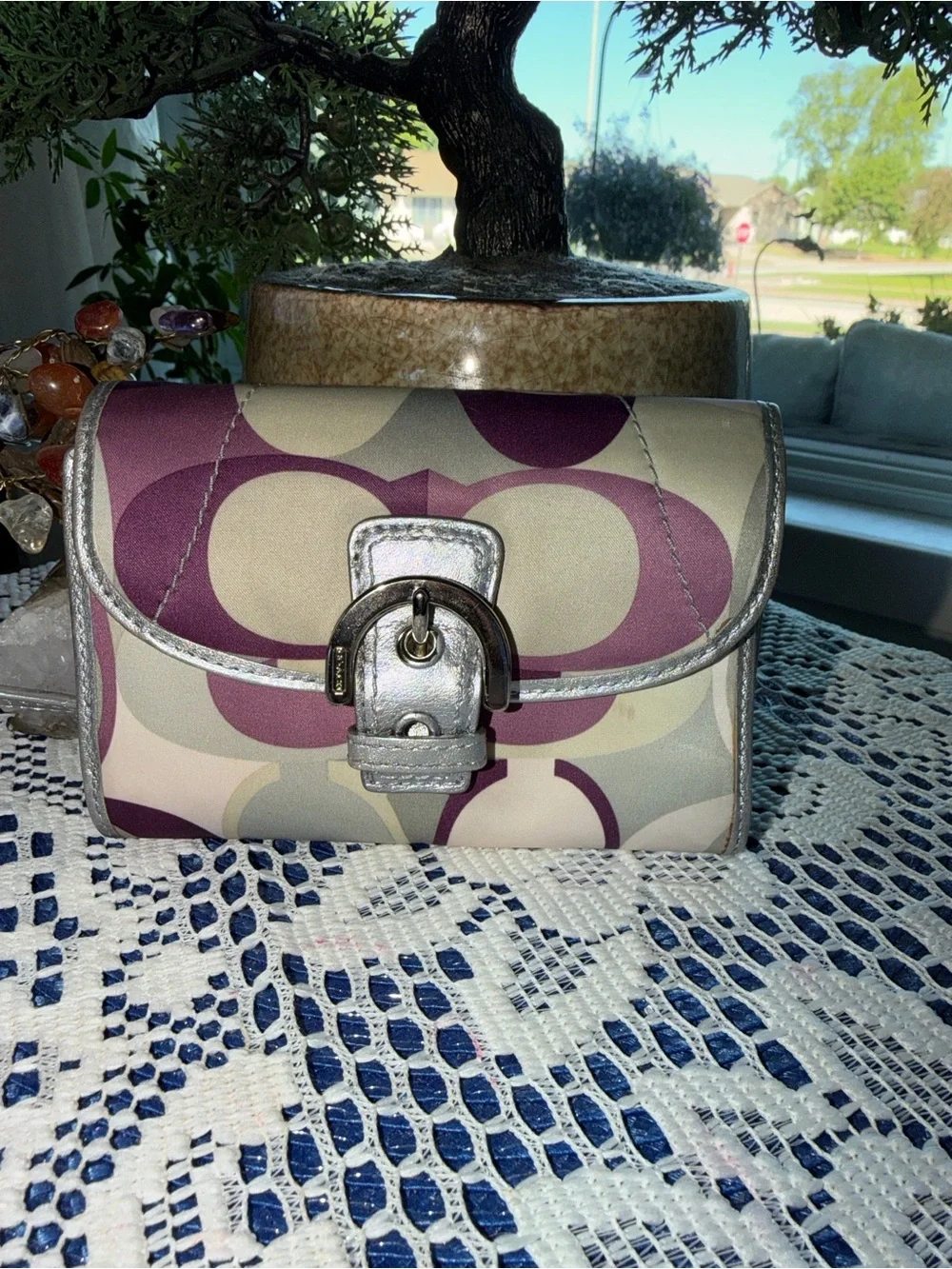 Coach Signature Small Wallet in Purple and Silver